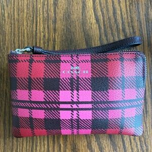 Coach Pink Red Black Plaid Wristlet Wallet Coin Purse Bag Coach Bag Fall Winter